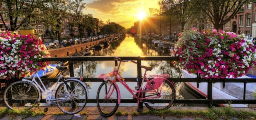 amsterdam bild sonnenuntergang mit fahrrad