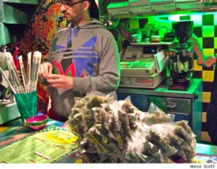 Coffeeshop in Amsterdam am verkaufsstand tresen