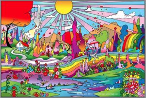 das bild zeigt die wirkung von eth-lad am beispiel einer bunten landschaft mit trippigen elementen wie regenbögen und so weiter